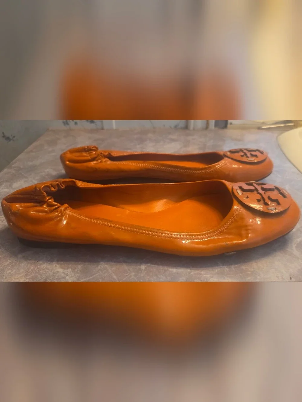 Tory Burch Orange Patent Leather Ballet Flats